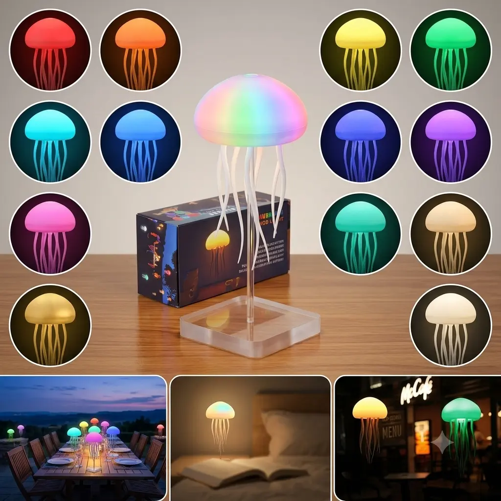 RGB Jellyfish LED Night Light – USB Rechargeable Decorative Table Lamp - Image 2